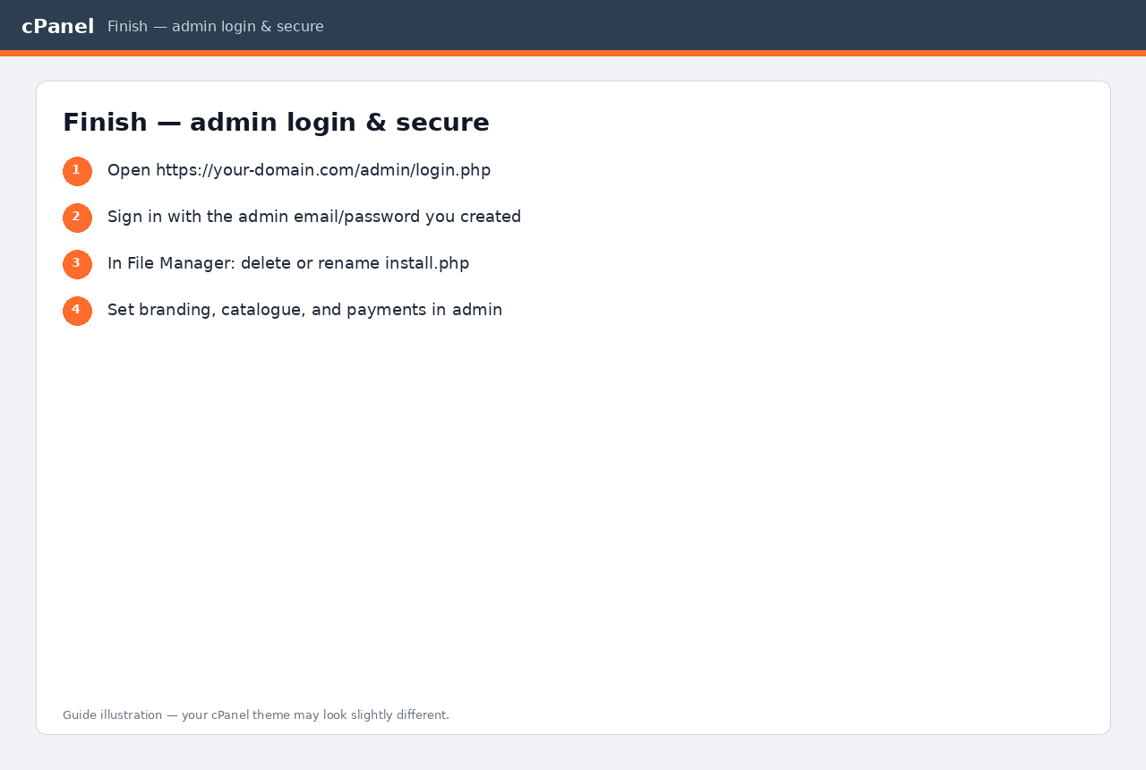 Admin login and remove install.php