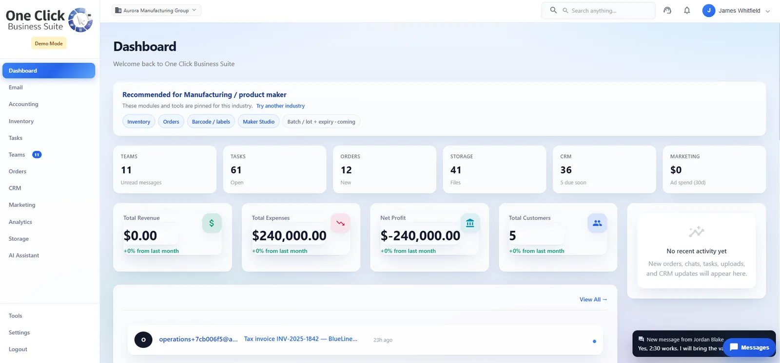 One Click dashboard